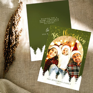 Sparkly Gold Green Tis 'Het seizoen Kerstbomen Feestdagenkaart