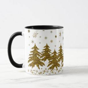 Sparkly Gold-kerstboom, sterren, sneeuw Mok