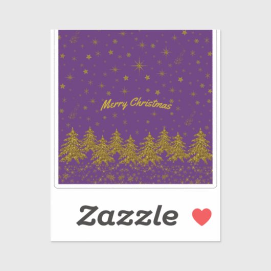 Sparkly Gold-kerstboom, sterren, sneeuw op paars Sticker (Vel)