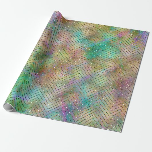 Sparkly Gold Rainbow Lights Chevron Pattern Cadeaupapier (Uitgerold)