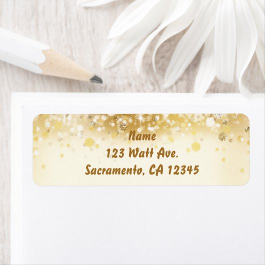 Sparkly Golden Holiday Lights Adresetiketten Etiket (Insitu)
