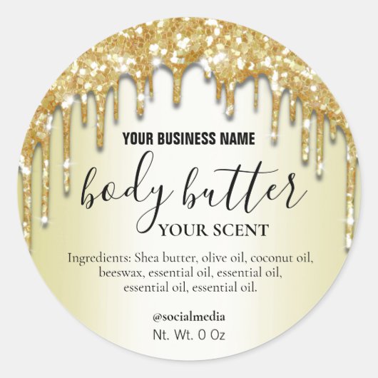 Sparkly Goud Druppelende Glitter Body Butter Label (Voorkant)