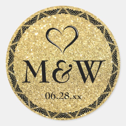 Sparkly Goud Monogram Bruiloft Favor Stickers Afdi (Voorkant)