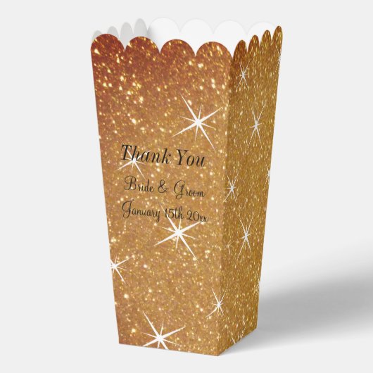 Sparkly gouden glitter bruiloft popcorn bedankdoosjes (Achterkant)