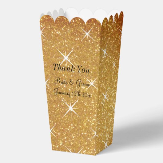 Sparkly gouden glitter bruiloft popcorn bedankdoosjes (Voorkant)