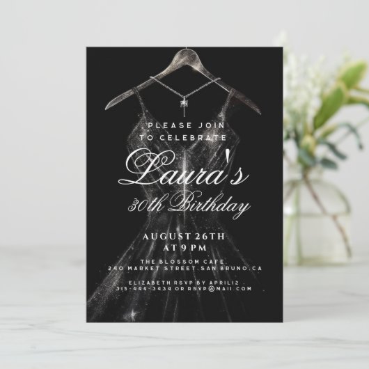 Sparkly gouden jurk zwarte achtergrond verjaardags kaart (Staand voorkant)