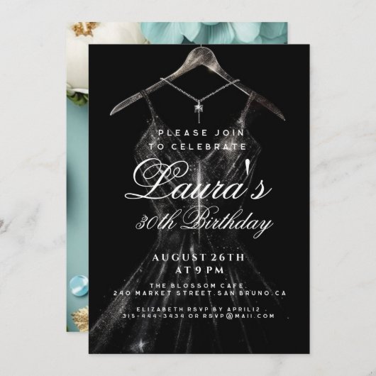 Sparkly gouden jurk zwarte achtergrond verjaardags kaart (Voorkant / Achterkant)