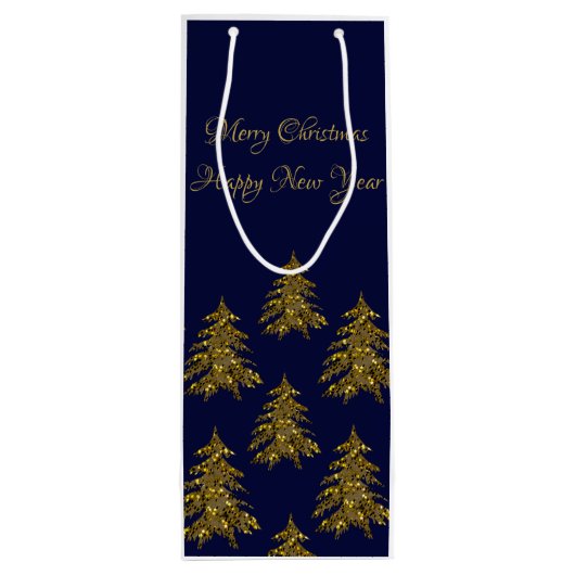 Sparkly gouden kerstboom op blauwe kerst wijn cadeautas (Achterkant)