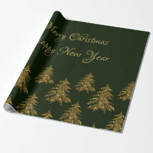 Sparkly gouden kerstboom op groene kerst cadeaupapier