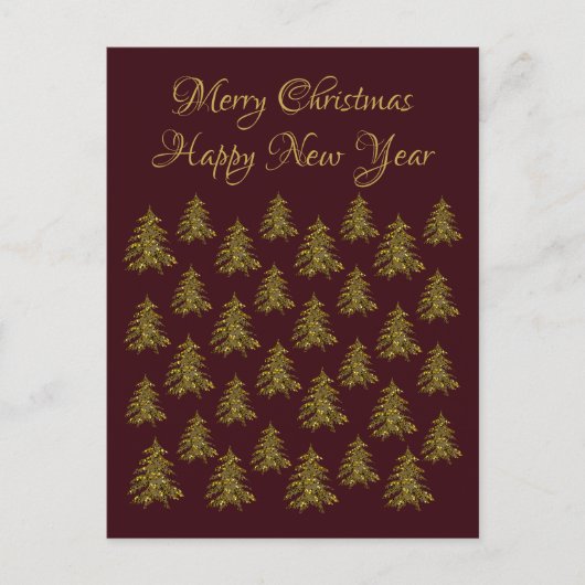 Sparkly gouden kerstboom op rode kerst feestdagenkaart (Voorkant)