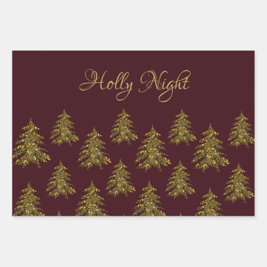 Sparkly gouden kerstboom op rode kerst inpakpapier vel (Voorkant 3)