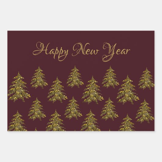 Sparkly gouden kerstboom op rode kerst inpakpapier vel (Voorkant 2)