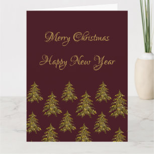 Sparkly gouden kerstboom op rode kerst kaart