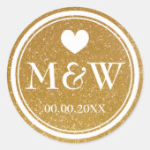 Sparkly gouden monogram huwelijksgunst stickers ze (Voorkant)