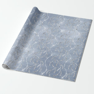 Sparkly Gray Blue Laurel Floral Silver Diamonds Cadeaupapier