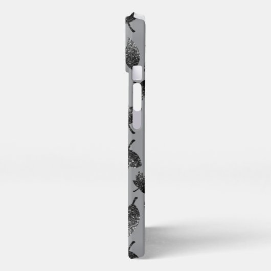 Sparkly grijs zilverblad herfst najaarpatroon iPhone hoesje (Linkerkant)