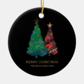 Sparkly handgeschilderde Waterverf kerstbomen Keramisch Ornament (Voorkant)