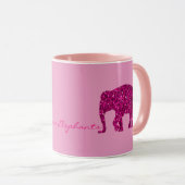 Sparkly heet roze Olifant faux fonkelt op roze Mok (Voorkant rechts)