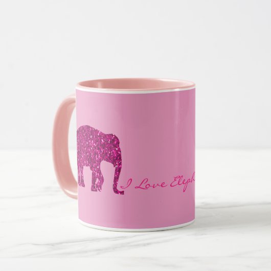 Sparkly heet roze Olifant faux fonkelt op roze Mok (Voorkant links)