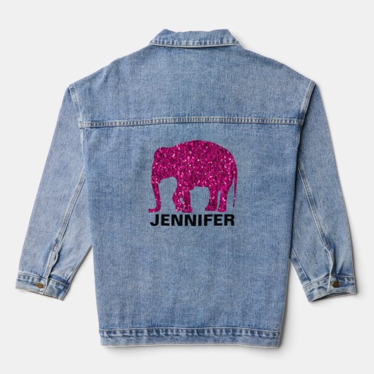Sparkly heet roze Olifant faux sparkle Jouw naam Denim Jacket (Achterkant)