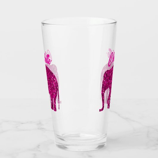 Sparkly heet roze Olifant faux sparkle Jouw naam Glas (Links)