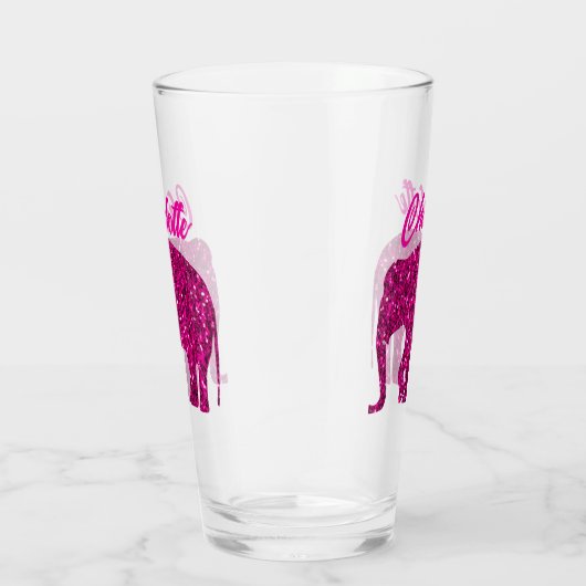 Sparkly heet roze Olifant faux sparkle Jouw naam Glas (Rechts)