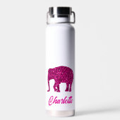 Sparkly heet roze Olifant faux sparkle Jouw naam Waterfles (Achterkant)