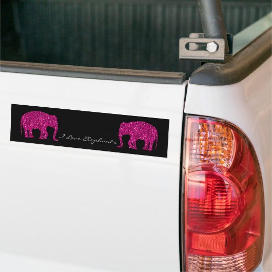 Sparkly heet roze Olifant faux sparkles Jouw tekst Bumpersticker (Op Truck)