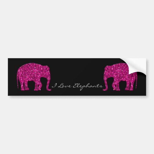 Sparkly heet roze Olifant faux sparkles Jouw tekst Bumpersticker (Voorkant)