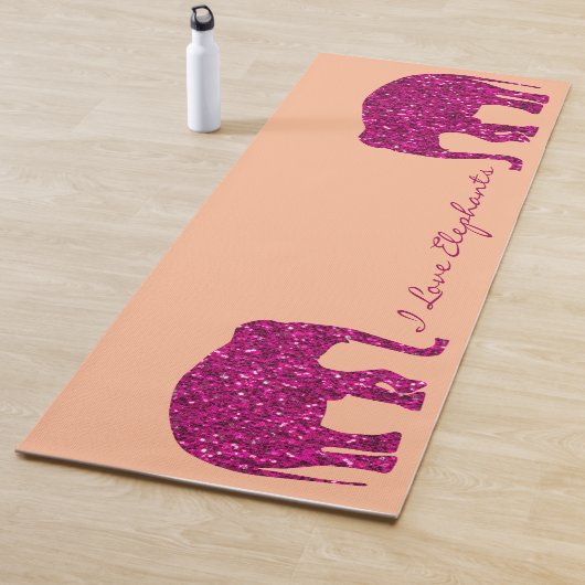 Sparkly heet roze Olifant faux sparkles Jouw tekst Yogamat (In situ)