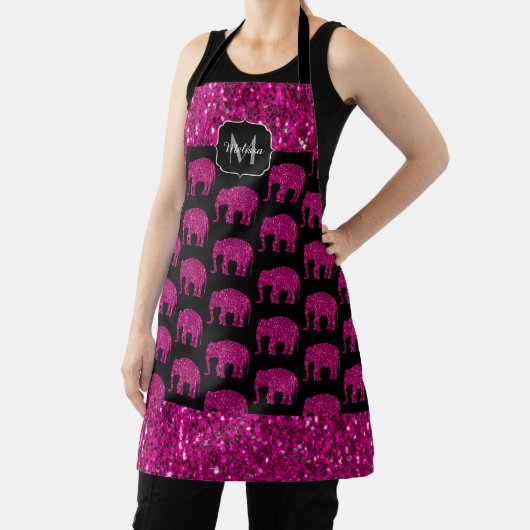 Sparkly heet roze Olifant faux sparkles Monogram Schort (Insitu)