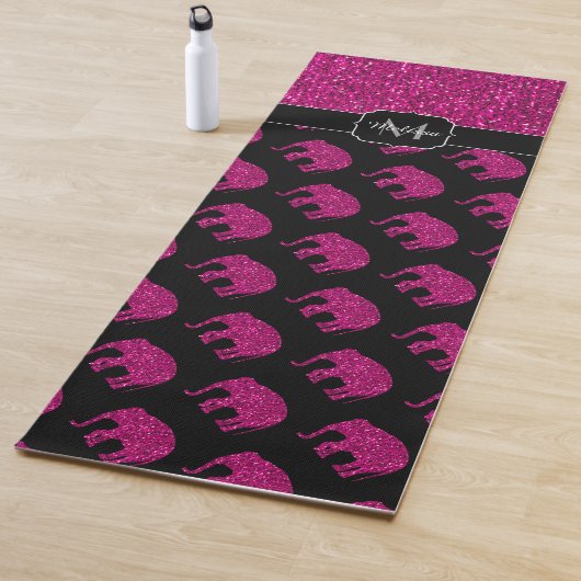 Sparkly heet roze Olifant faux sparkles Monogram Yogamat (In situ)