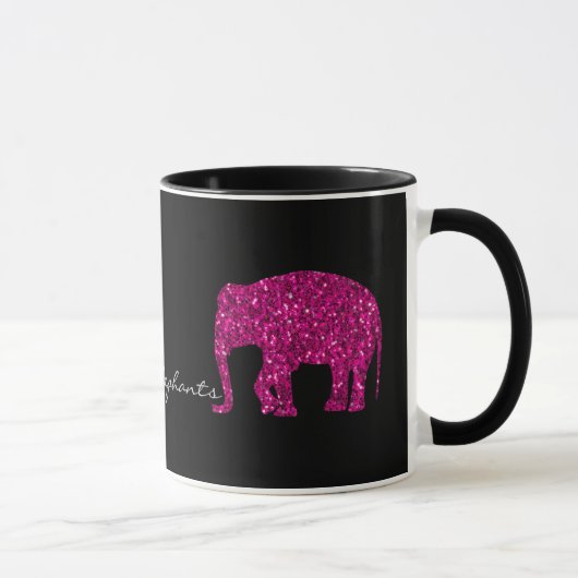 Sparkly heet roze Olifant faux sparkles op zwart Mok (Rechts)