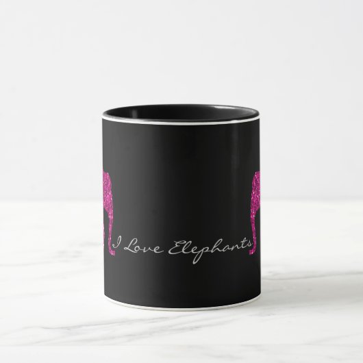 Sparkly heet roze Olifant faux sparkles op zwart Mok (Midden)