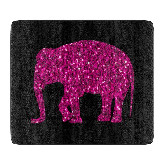Sparkly heet roze Olifant faux sparkles op zwart Snijplank (Voorkant)