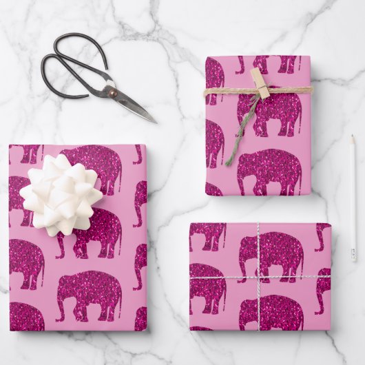 Sparkly heet roze Olifant fonkelt patroon Inpakpapier Vel (Voorkant)