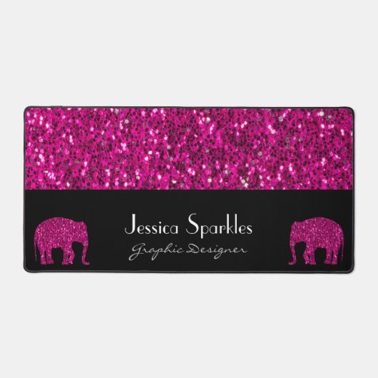 Sparkly heet roze Olifant sparkles Aangepaste naam Bureaumat (Voorkant)