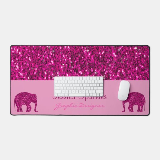 Sparkly heet roze Olifant sparkles Aangepaste naam Bureaumat (Keyboard & Muis)