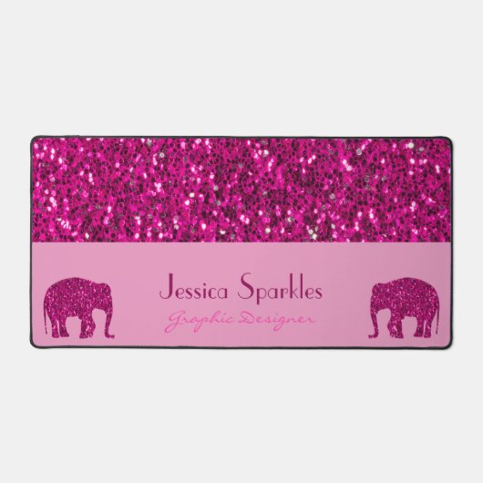 Sparkly heet roze Olifant sparkles Aangepaste naam Bureaumat (Voorkant)