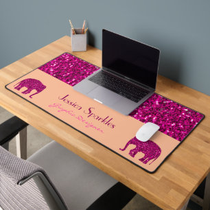 Sparkly heet roze Olifant sparkles Aangepaste naam Bureaumat