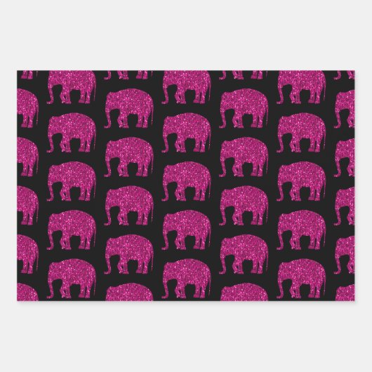 Sparkly heet roze Olifant sparkles patroon zwart Inpakpapier Vel (Voorkant 2)