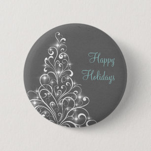 Sparkly Holiday Tree Button, grijs Ronde Button 5,7 Cm