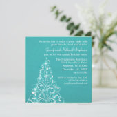 Sparkly Holiday Tree Invite, Blauwgroen Kaart (Staand voorkant)