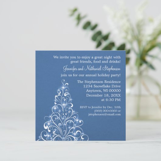 Sparkly Holiday Tree Invite, Royal Blue Kaart (Staand voorkant)