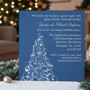 Sparkly Holiday Tree Invite, Royal Blue Kaart
