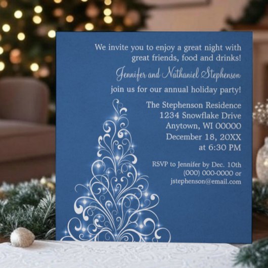 Sparkly Holiday Tree Invite, Royal Blue Kaart