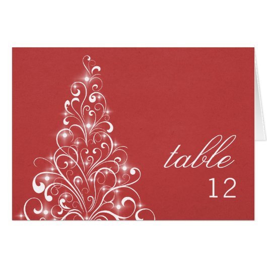 Sparkly Holiday Tree-nummer Kaart, rood (Voorkant Horizontaal)
