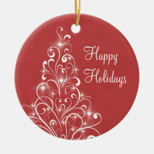 Sparkly Holiday Tree Ornament, rood Keramisch Ornament