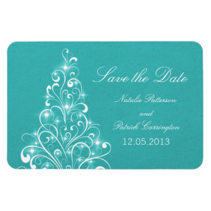 Sparkly Holiday Tree Save the Date Magnet, Aqua Magneet