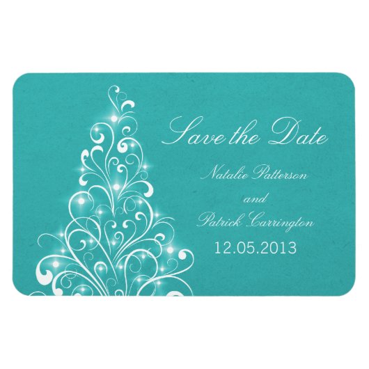 Sparkly Holiday Tree Save the Date Magnet, Aqua Magneet (Horizontaal)